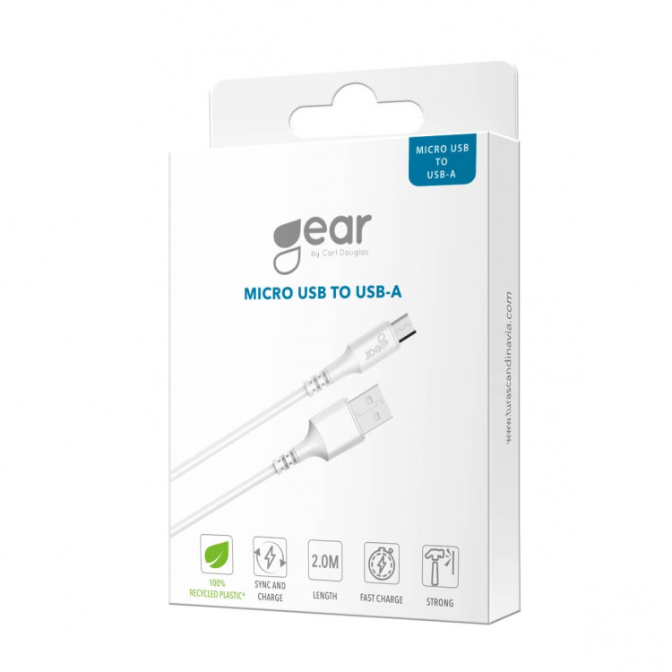 Gear Round Charging Cable MicroUSB to USB-A 2m White Gear Round Charging Cable MicroUSB to USB-A 2m White