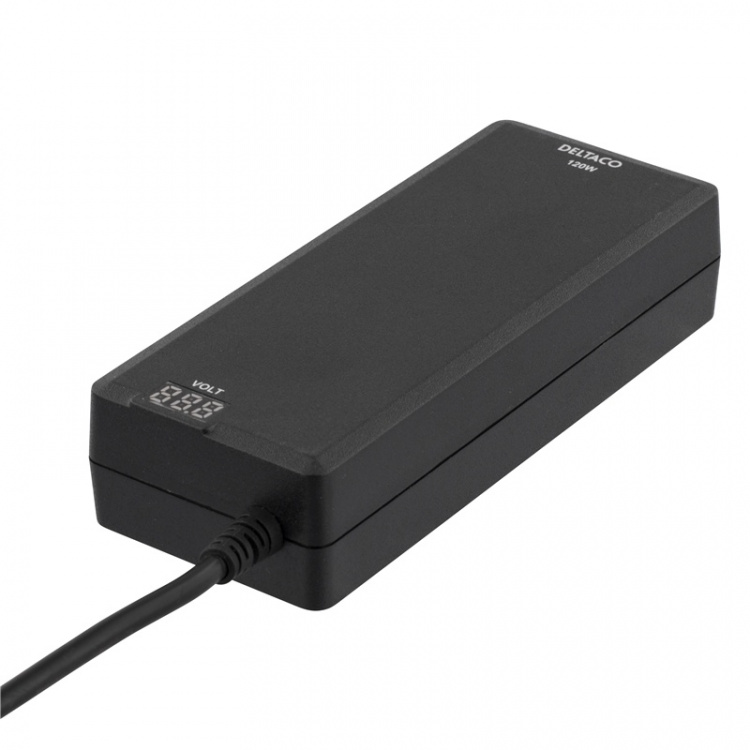 DELTACO laptop charger, 15-20 V, 8 A, 120 W, LED-display, black