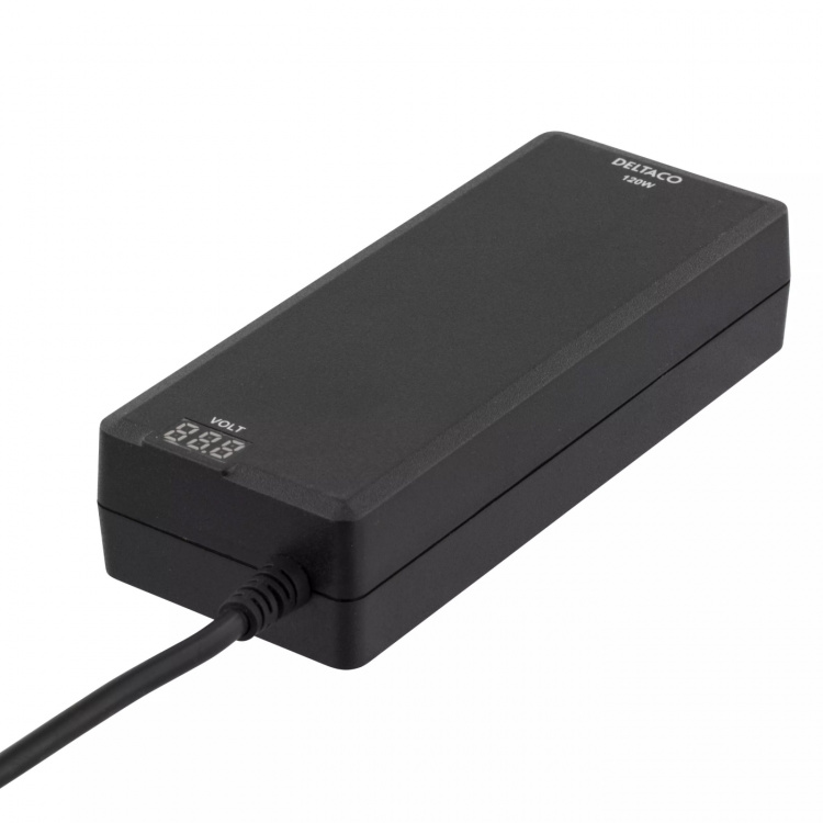 DELTACO laptop charger, 15-20 V, 8 A, 120 W, LED-display, black