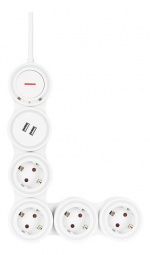 DELTACO Flexible 4-Socket Power strip, 1,4m, 16A 3500W, 2x USB-A, whit DELTACO Flexible 4-Socket Power strip, 1,4m, 16A 3500W, 2x USB-A, whit