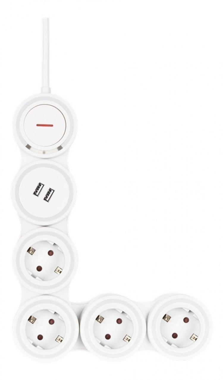 DELTACO Flexible 4-Socket Power strip, 1,4m, 16A 3500W, 2x USB-A, whit DELTACO Flexible 4-Socket Power strip, 1,4m, 16A 3500W, 2x USB-A, whit