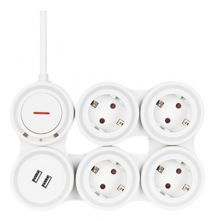 DELTACO Flexible 4-Socket Power strip, 1,4m, 16A 3500W, 2x USB-A, whit DELTACO Flexible 4-Socket Power strip, 1,4m, 16A 3500W, 2x USB-A, whit