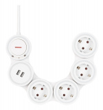 DELTACO Flexible 4-Socket Power strip, 1,4m, 16A 3500W, 2x USB-A, whit DELTACO Flexible 4-Socket Power strip, 1,4m, 16A 3500W, 2x USB-A, whit