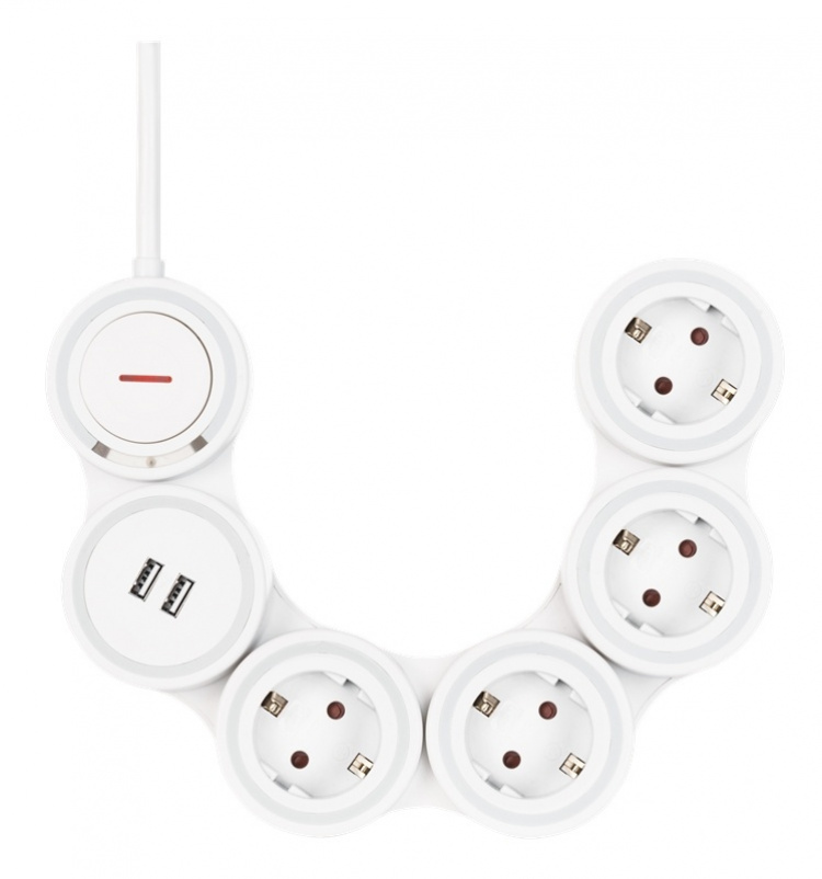 DELTACO Flexible 4-Socket Power strip, 1,4m, 16A 3500W, 2x USB-A, whit DELTACO Flexible 4-Socket Power strip, 1,4m, 16A 3500W, 2x USB-A, whit