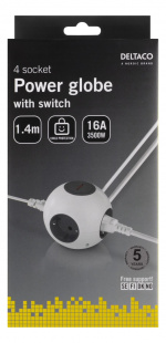 DELTACO Power globe with switch, 4xCEE 7/4, 1xCEE 7/7, 1.4m cable, whi DELTACO Power globe with switch, 4xCEE 7/4, 1xCEE 7/7, 1.4m cable, whi