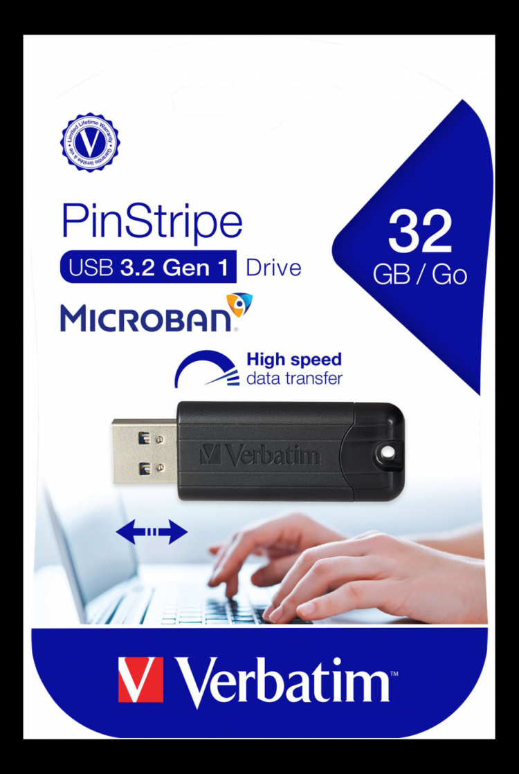 Verbatim PinStripe USB Flash drive, 32GB, USB 3.0, retractable connect Verbatim PinStripe USB Flash drive, 32GB, USB 3.0, retractable connect