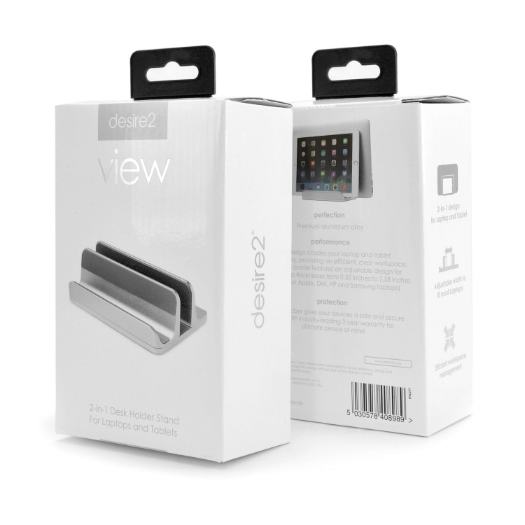 Desire2 Dual Table Stand for Tablets Mac/Ultrabooks Adjustable Aluminum Silver