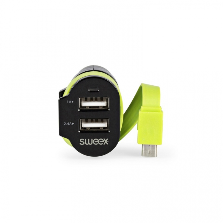 Sweex Car Charger 3-Outputs 6 A 2x USB / Micro USB Black/Green Sweex Car Charger 3-Outputs 6 A 2x USB / Micro USB Black/Green