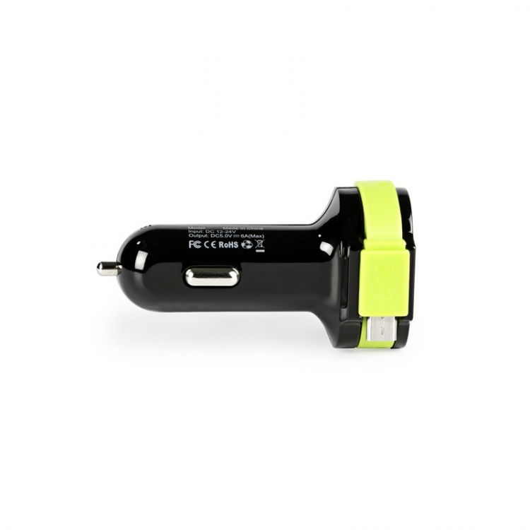 Sweex Car Charger 3-Outputs 6 A 2x USB / Micro USB Black/Green Sweex Car Charger 3-Outputs 6 A 2x USB / Micro USB Black/Green