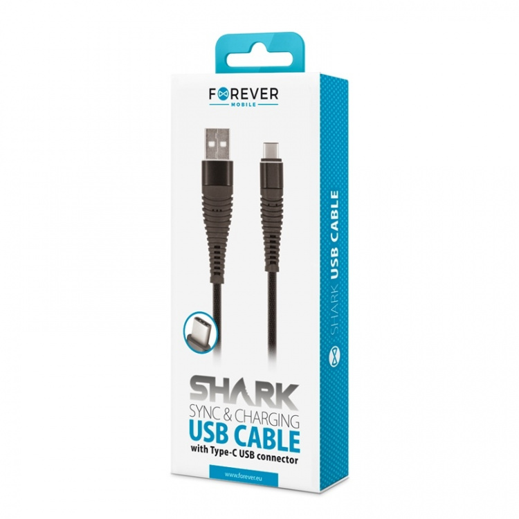 Forever Shark - USB type-C cable, black Forever Shark - USB type-C cable, black