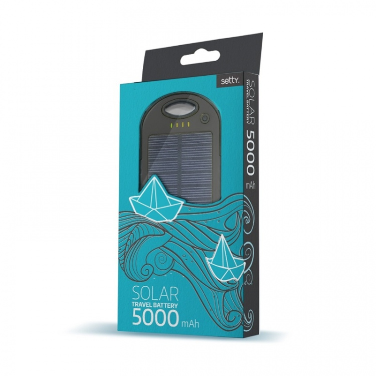 Setty powerbank with solar cells, 5000 mAh, black