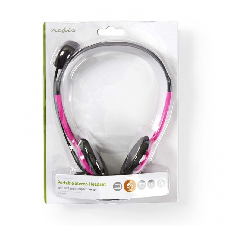 Nedis PC Headset | On-Ear | Stereo | 2x 3.5 mm | Fold-Away Microphone | Pink