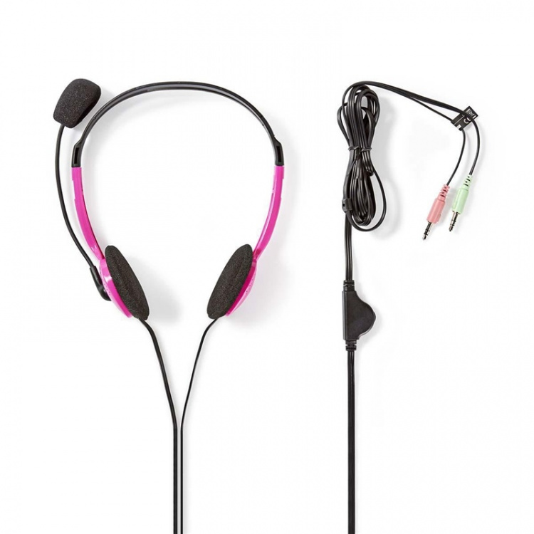 Nedis PC Headset | On-Ear | Stereo | 2x 3.5 mm | Fold-Away Microphone | Pink