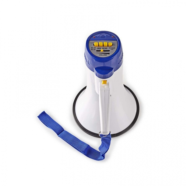 Nedis Megaphone | Maximum range: 250 m | Volume control: 115 dB | Built-In Microphone | Built-in siren | Recording function | Blue / White Nedis Megaphone | Maximum range: 250 m | Volume control: 115 dB | Built-In Microphone | Built-in siren | Recording function | Blue / White