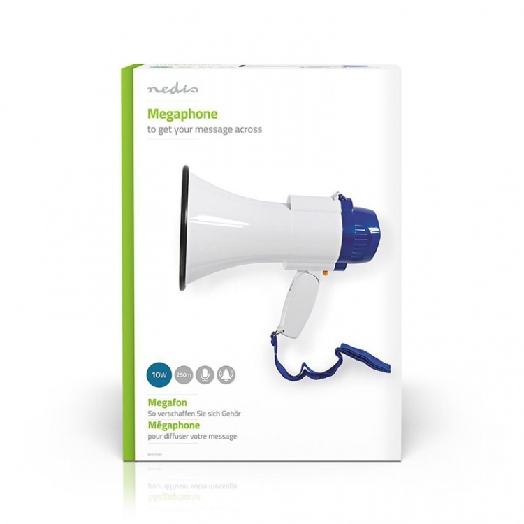 Nedis Megaphone | Maximum range: 250 m | Volume control: 115 dB | Built-In Microphone | Built-in siren | Recording function | Blue / White Nedis Megaphone | Maximum range: 250 m | Volume control: 115 dB | Built-In Microphone | Built-in siren | Recording function | Blue / White