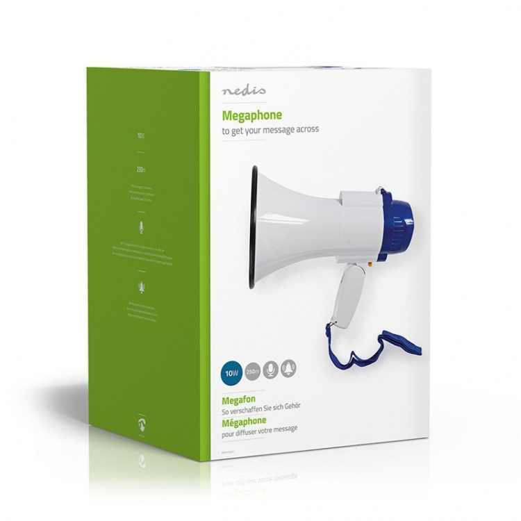 Nedis Megaphone | Maximum range: 250 m | Volume control: 115 dB | Built-In Microphone | Built-in siren | Recording function | Blue / White Nedis Megaphone | Maximum range: 250 m | Volume control: 115 dB | Built-In Microphone | Built-in siren | Recording function | Blue / White