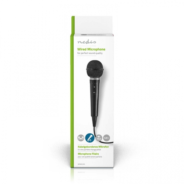 Nedis Wired Microphone | Cardioid | Fixed Cable | 5.00 m | 80 Hz - 12 kHz | 600 Ohm | -75 dB | On/Off switch | ABS | Black Nedis Wired Microphone | Cardioid | Fixed Cable | 5.00 m | 80 Hz - 12 kHz | 600 Ohm | -75 dB | On/Off switch | ABS | Black