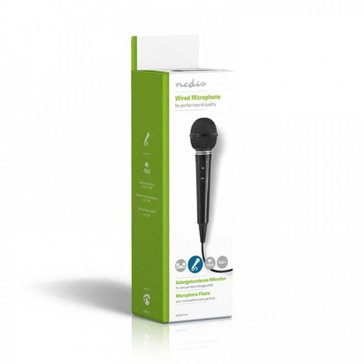 Nedis Wired Microphone | Cardioid | Fixed Cable | 5.00 m | 80 Hz - 12 kHz | 600 Ohm | -75 dB | On/Off switch | ABS | Black Nedis Wired Microphone | Cardioid | Fixed Cable | 5.00 m | 80 Hz - 12 kHz | 600 Ohm | -75 dB | On/Off switch | ABS | Black