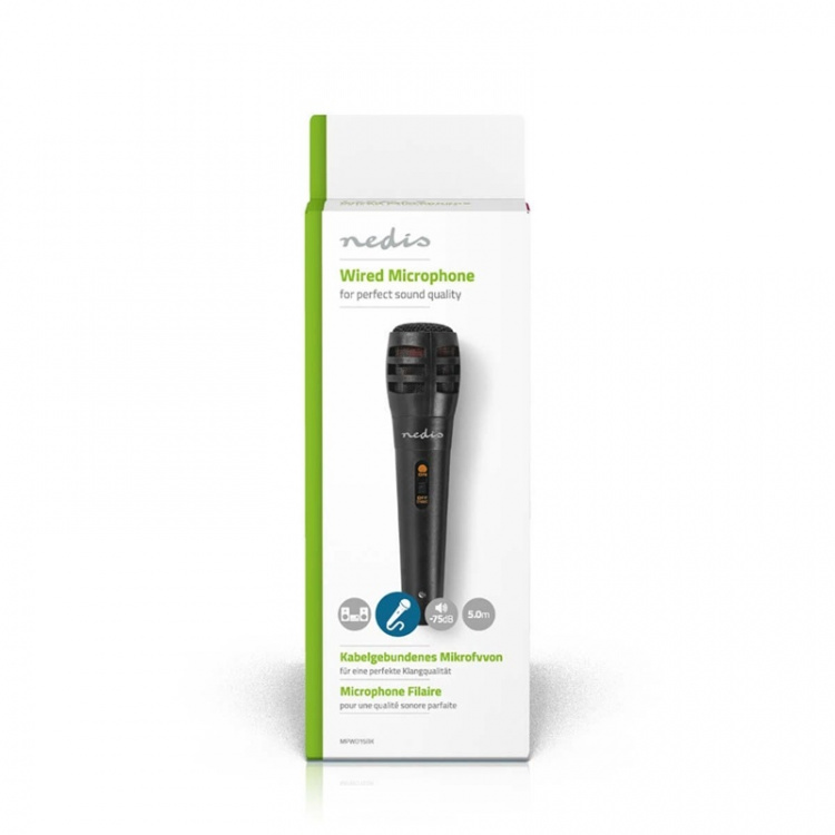 Nedis Wired Microphone | Cardioid | Detachable Cable | 5.00 m | 80 Hz - 12 kHz | 600 Ohm | -75 dB | On/Off switch | Travel case included | ABS / Aluminium | Black Nedis Wired Microphone | Cardioid | Detachable Cable | 5.00 m | 80 Hz - 12 kHz | 600 Ohm | -75 dB | On/Off switch | Travel case included | ABS / Aluminium | Black