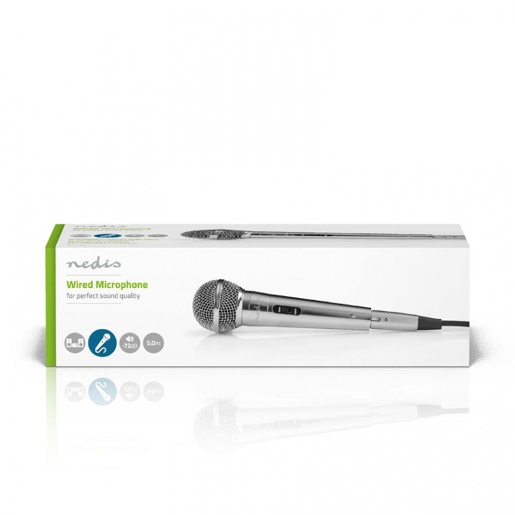 Nedis Wired Microphone | Cardioid | Detachable Cable | 5.00 m | 80 Hz - 13 kHz | 600 Ohm | -72 dB | On/Off switch | Metal | Silver