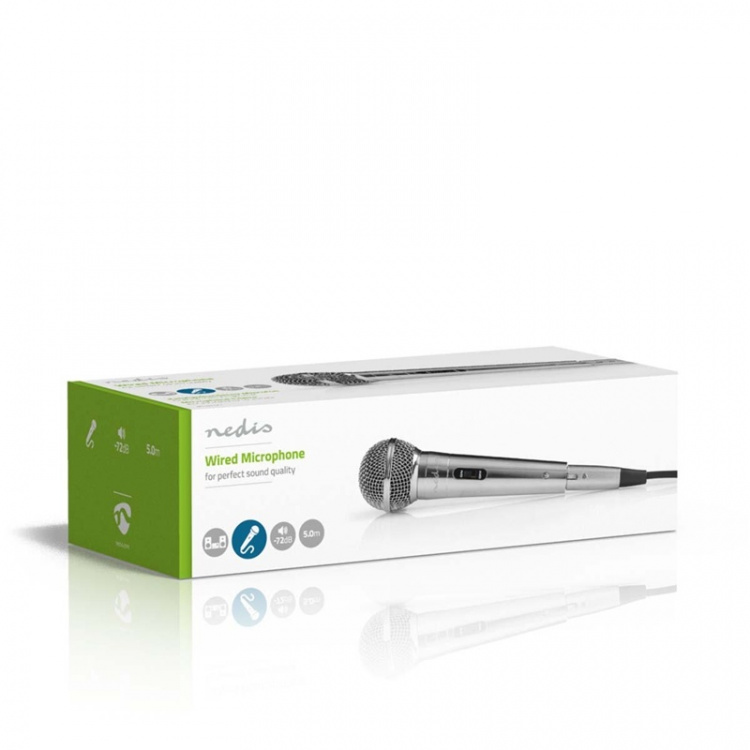 Nedis Wired Microphone | Cardioid | Detachable Cable | 5.00 m | 80 Hz - 13 kHz | 600 Ohm | -72 dB | On/Off switch | Metal | Silver