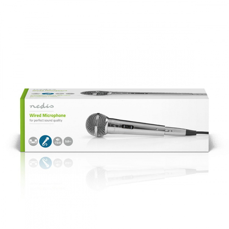 Nedis Wired Microphone | Cardioid | Detachable Cable | 5.00 m | 80 Hz - 13 kHz | 600 Ohm | -72 dB | On/Off switch | Metal | Silver