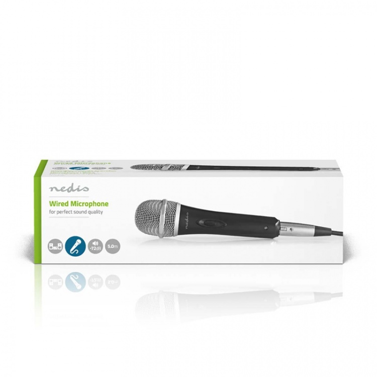 Nedis Wired Microphone | Cardioid | Detachable Cable | 5.00 m | 50 Hz - 15 kHz | 600 Ohm | -72 dB | On/Off switch | Travel case included | Metal | Black / Grey