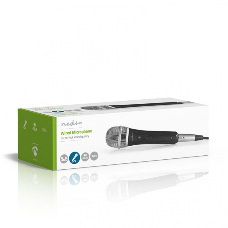 Nedis Wired Microphone | Cardioid | Detachable Cable | 5.00 m | 50 Hz - 15 kHz | 600 Ohm | -72 dB | On/Off switch | Travel case included | Metal | Black / Grey