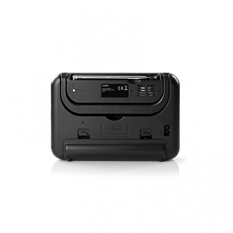 Nedis FM Radio | Portable Design | FM | Battery Powered / Mains Powered | Analogue | 2.4 W | Black White Screen | Headphone output | IP20 | Handle | Black / Grey