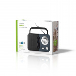 Nedis FM Radio | Portable Design | FM | Battery Powered / Mains Powered | Analogue | 2.4 W | Black White Screen | Headphone output | IP20 | Handle | Black / Grey