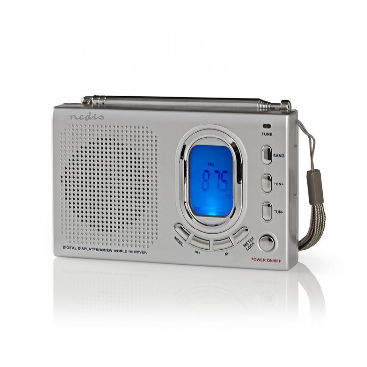 Nedis World Receiver Radio | Portable Design | AM / FM / SW | Battery Powered / Mains Powered | Digital | 1.5 W | Headphone output | Alarm clock | Sleep timer | Grey Nedis World Receiver Radio | Portable Design | AM / FM / SW | Battery Powered / Mains Powered | Digital | 1.5 W | Headphone output | Alarm clock | Sleep timer | Grey