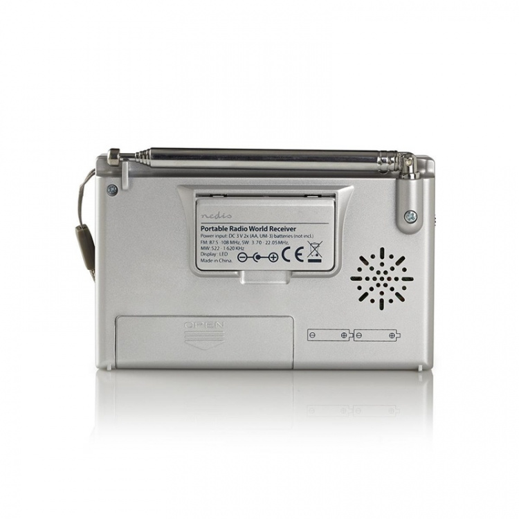 Nedis World Receiver Radio | Portable Design | AM / FM / SW | Battery Powered / Mains Powered | Digital | 1.5 W | Headphone output | Alarm clock | Sleep timer | Grey Nedis World Receiver Radio | Portable Design | AM / FM / SW | Battery Powered / Mains Powered | Digital | 1.5 W | Headphone output | Alarm clock | Sleep timer | Grey