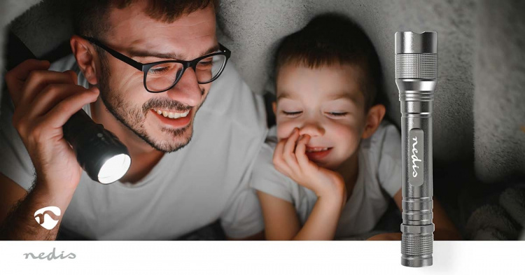 Nedis LED Torch | Battery Powered | 4,5 V | 3 W | 2x AA | Batteries included | Rated luminous flux: 150 lm | Light range: 120 m | Beam angle: 46.1 ° | 10000 Switching Cycles