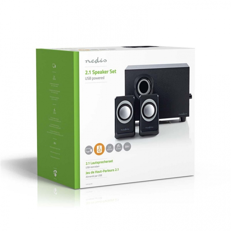 Nedis PC Speaker | 2.1 | 33 W | 3.5 mm Male | USB Powered | Volume control Nedis PC Speaker | 2.1 | 33 W | 3.5 mm Male | USB Powered | Volume control