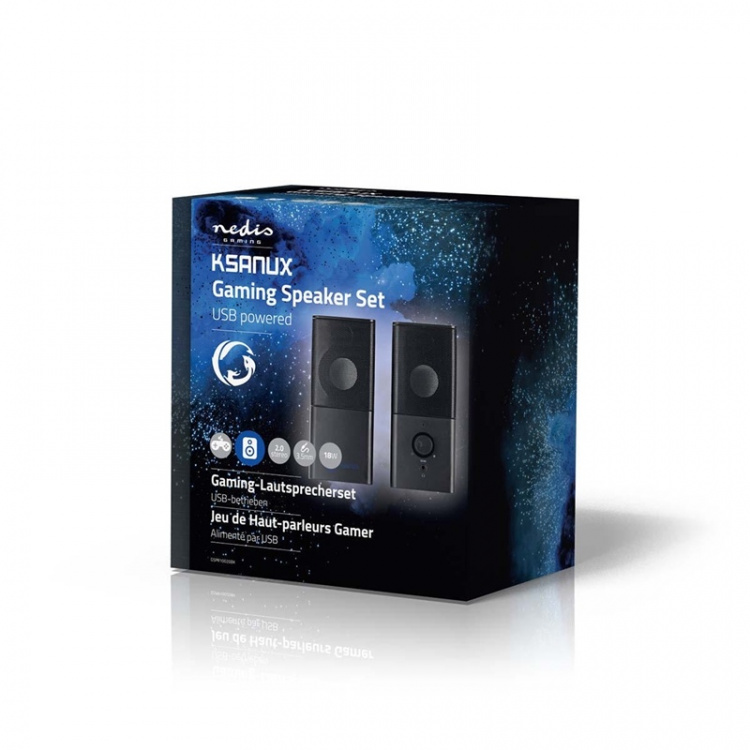 Nedis Gaming Speaker | Speaker channels: 2.0 | USB Powered | 3.5 mm Male | 18 W | Without Lighting | Volume control | Audio / video / data connections output: 1x 3.5 mm Audio Out