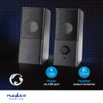 Nedis Gaming Speaker | Speaker channels: 2.0 | USB Powered | 3.5 mm Male | 18 W | Without Lighting | Volume control | Audio / video / data connections output: 1x 3.5 mm Audio Out