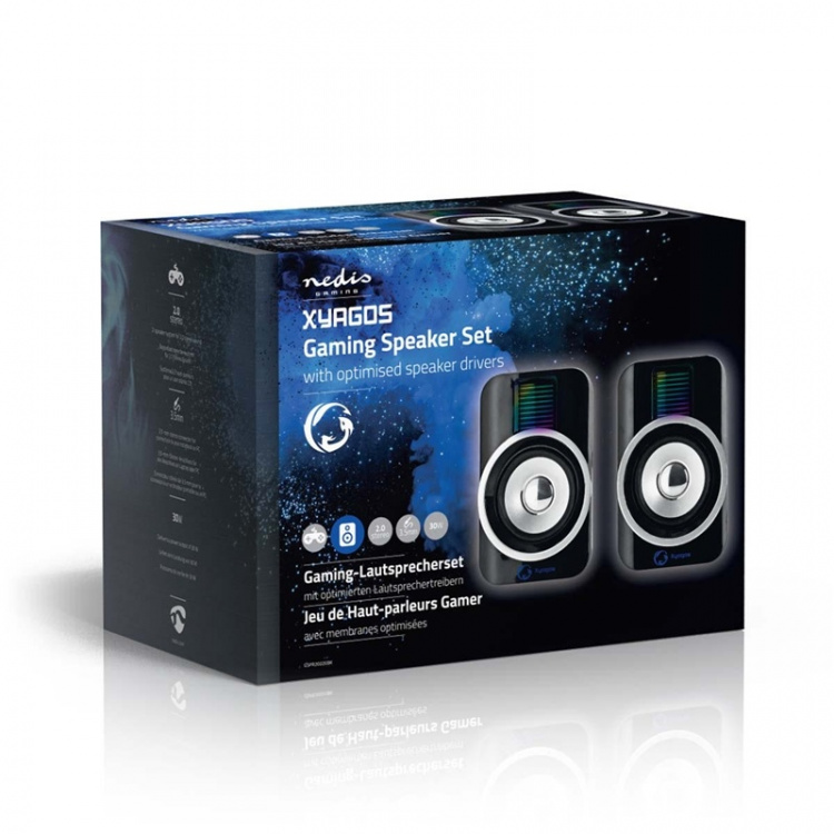 Nedis Gaming Speaker | Speaker channels: 2.0 | USB Powered | 3.5 mm Male | 30 W | RGB | Volume control