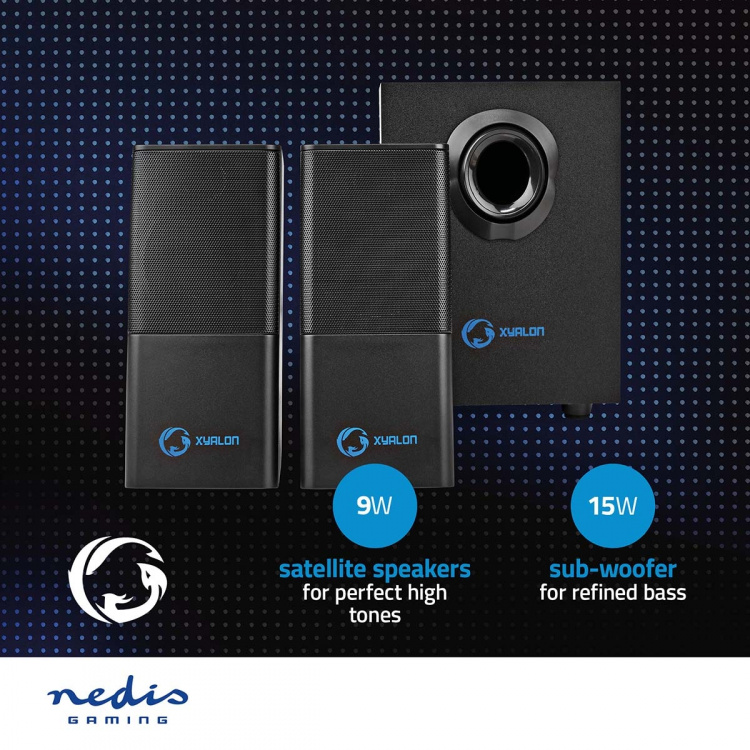 Nedis Gaming Speaker | Speaker channels: 2.1 | USB Powered | 3.5 mm Male | 30 W | Without Lighting | Volume control