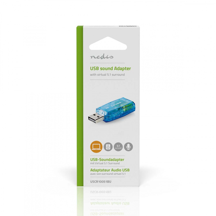 Nedis Sound Card | 5.1 | USB 2.0 | Microphone connection: 1x 3.5 mm | Headset connection: 3.5 mm Male