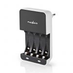 Nedis NiMH Battery Charger AA / AAA | 1.2 V DC | Trickle charging | Type C (CEE 7/16) | Battery type: AA / AAA | Black / White Nedis NiMH Battery Charger AA / AAA | 1.2 V DC | Trickle charging | Type C (CEE 7/16) | Battery type: AA / AAA | Black / White