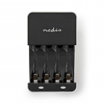 Nedis NiMH Battery Charger AA / AAA | 1.2 V DC | Trickle charging | Type C (CEE 7/16) | Battery type: AA / AAA | Black / White Nedis NiMH Battery Charger AA / AAA | 1.2 V DC | Trickle charging | Type C (CEE 7/16) | Battery type: AA / AAA | Black / White