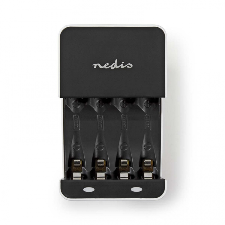 Nedis NiMH Battery Charger AA / AAA | 1.2 V DC | Trickle charging | Type C (CEE 7/16) | Battery type: AA / AAA | Black / White Nedis NiMH Battery Charger AA / AAA | 1.2 V DC | Trickle charging | Type C (CEE 7/16) | Battery type: AA / AAA | Black / White