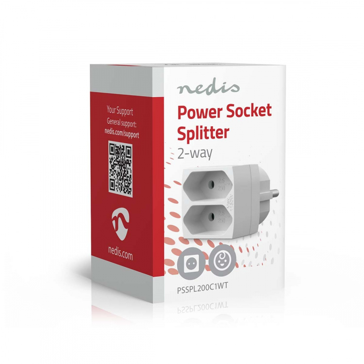 Nedis Power Socket Splitter | Type F (CEE 7/7) | 250 V AC 50 Hz | Type C (CEE 7/16) | 250 V AC 50/60 Hz | 2.5 A | 1100 W | White Nedis Power Socket Splitter | Type F (CEE 7/7) | 250 V AC 50 Hz | Type C (CEE 7/16) | 250 V AC 50/60 Hz | 2.5 A | 1100 W | White