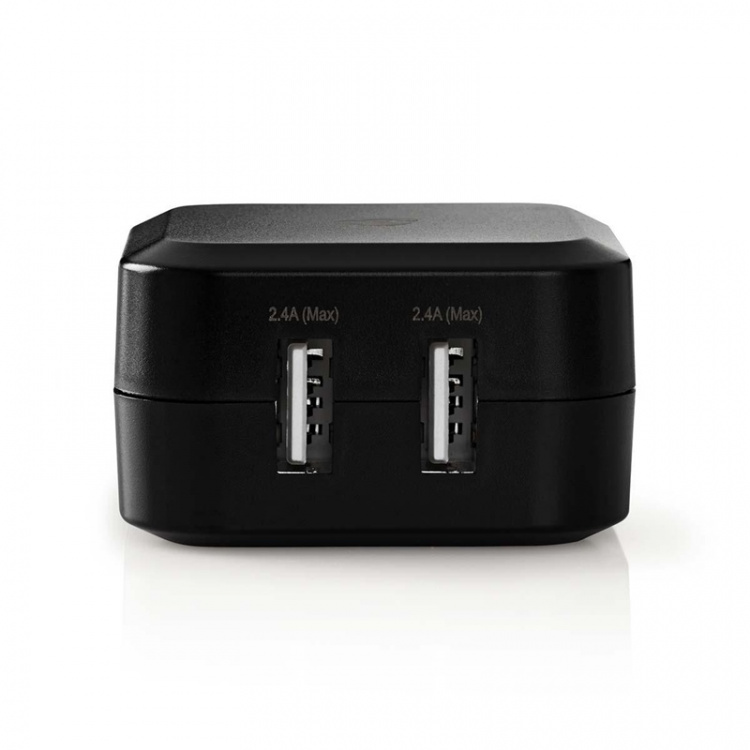 Nedis Wall Charger | Quick charge feature | 2x 2.4 A | Number of outputs: 2 | 2x USB-A | No Cable Included | Single Voltage Output | Black