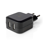 Nedis Wall Charger | Quick charge feature | 2x 2.4 A | Number of outputs: 2 | 2x USB-A | No Cable Included | Single Voltage Output | Black