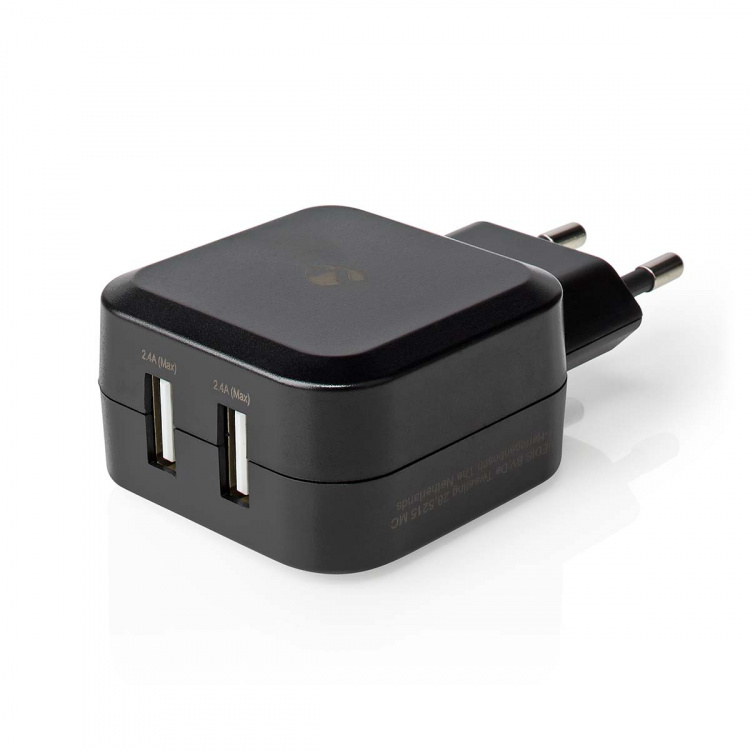 Nedis Wall Charger | Quick charge feature | 2x 2.4 A | Number of outputs: 2 | 2x USB-A | No Cable Included | Single Voltage Output | Black