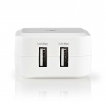 Nedis Wall Charger | Quick charge feature | 2x 2.4 A | Number of outputs: 2 | 2x USB-A | No Cable Included | Single Voltage Output | White