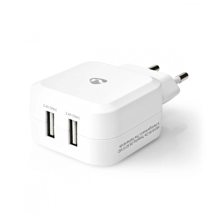 Nedis Wall Charger | Quick charge feature | 2x 2.4 A | Number of outputs: 2 | 2x USB-A | No Cable Included | Single Voltage Output | White