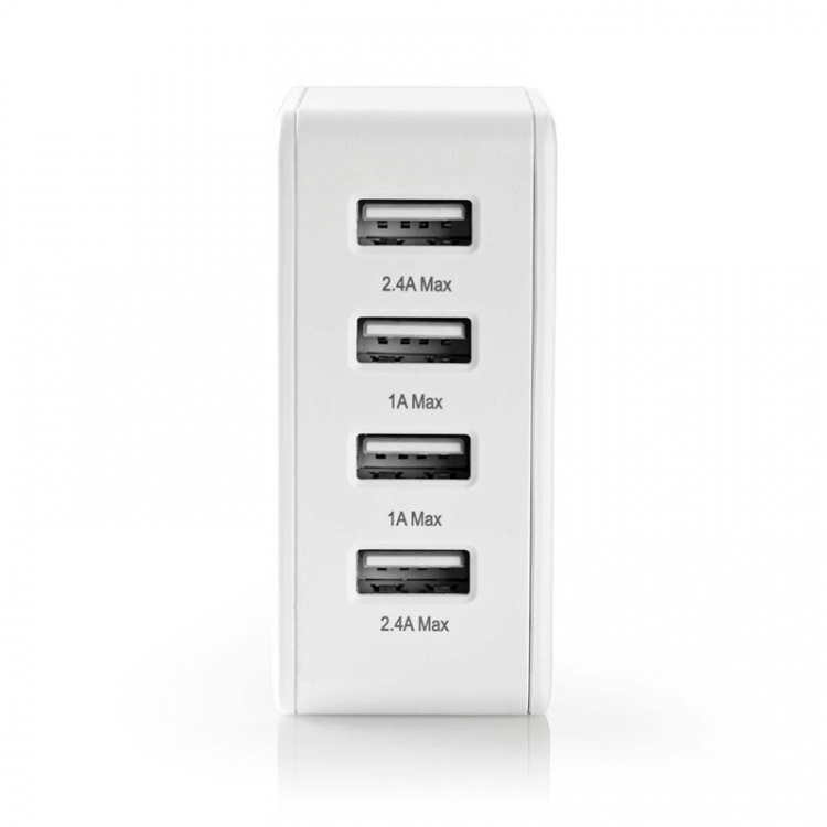 Nedis Wall Charger | 2x 1.0 A / 2x 2.4 A | Number of outputs: 4 | Port type: 4x USB-A | No Cable Included | 24 W | Single Voltage Output