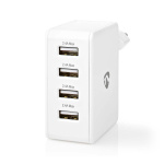 Nedis Wall Charger | 2x 1.0 A / 2x 2.4 A | Number of outputs: 4 | Port type: 4x USB-A | No Cable Included | 24 W | Single Voltage Output